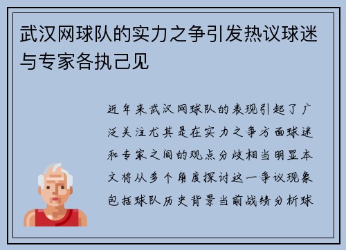 武汉网球队的实力之争引发热议球迷与专家各执己见