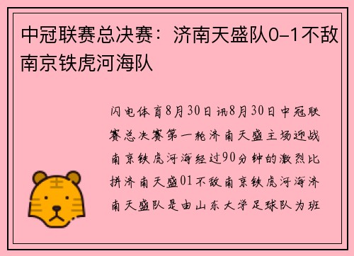 中冠联赛总决赛：济南天盛队0-1不敌南京铁虎河海队